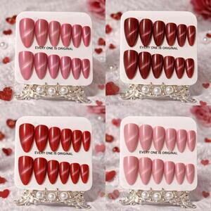 Valentines Almond Cat Eye Press On Nails 4 Pack Pink Red Coquette Feminine New